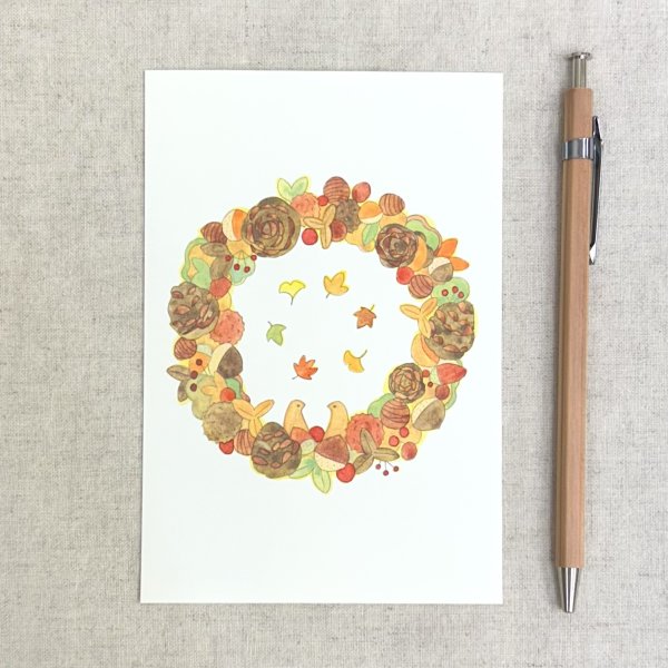 画像1: トナリノポストカード「木の実のリース」 (1)